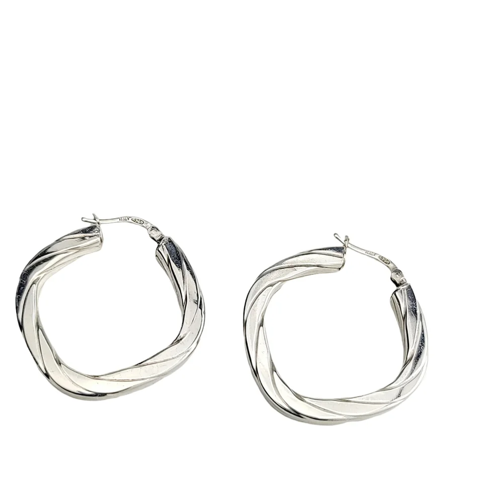925 Sterling Silver Hoops Earrings Marked Italy - Picture 2 of 3